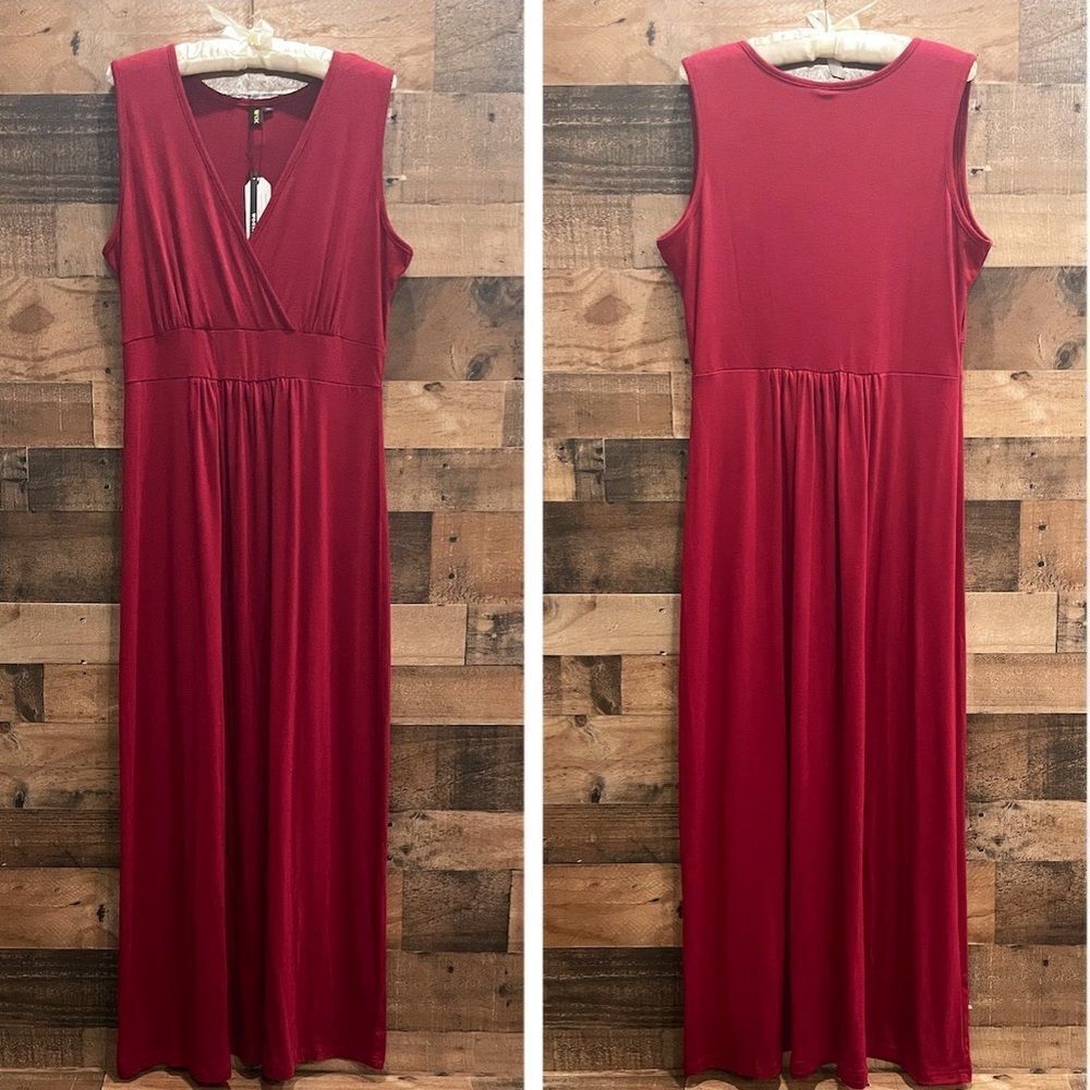 WOOSEA Women Sleeveless Deep V Neck Loose Plain Long Maxi Casual Dress Size XL